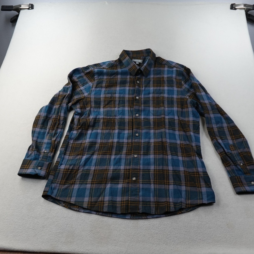 Ash & Erie Shirt Mens XL Slim Blue Plaid Button Up Flannel Cotton Casual